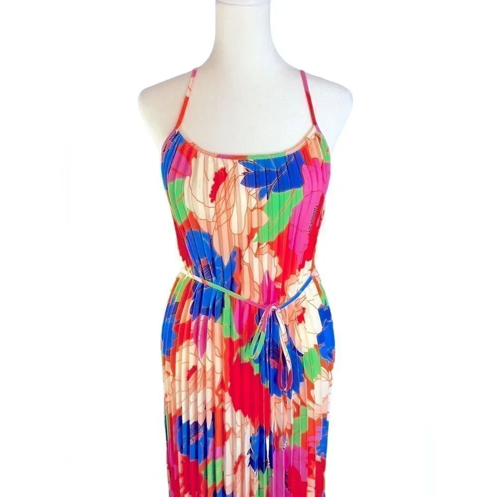 Sam Edelman Retro Floral Plisse Midi Dress NWT